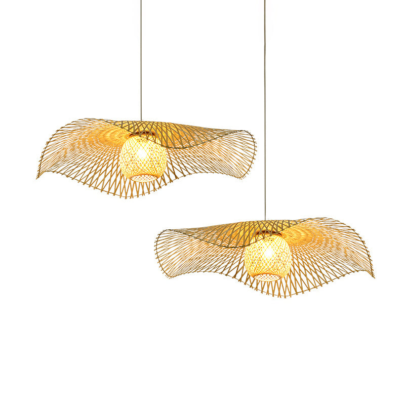 Lotus Leaf Ceiling Lighting Asian Style Bamboo 1��Bulb Wood Hanging Light for Restaurant Clearhalo 'Ceiling Lights' 'Pendant Lights' 'Pendants' Lighting' 2248178