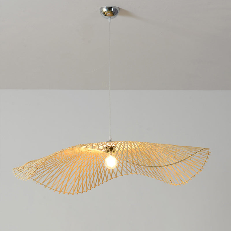 Lotus Leaf Ceiling Lighting Asian Style Bamboo 1��Bulb Wood Hanging Light for Restaurant Wood A Clearhalo 'Ceiling Lights' 'Pendant Lights' 'Pendants' Lighting' 2248179_2ad40ed9-333c-43a6-9cfd-5872cab87d2a