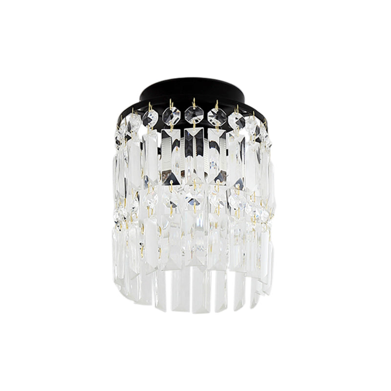 1-Light Corridor Mini Flush Lamp Simple Black/Gold Cylinder Crystal Ceiling Flush Mount Clearhalo 'Ceiling Lights' 'Close To Ceiling Lights' 'Close to ceiling' 'Flush mount' Lighting' 224818