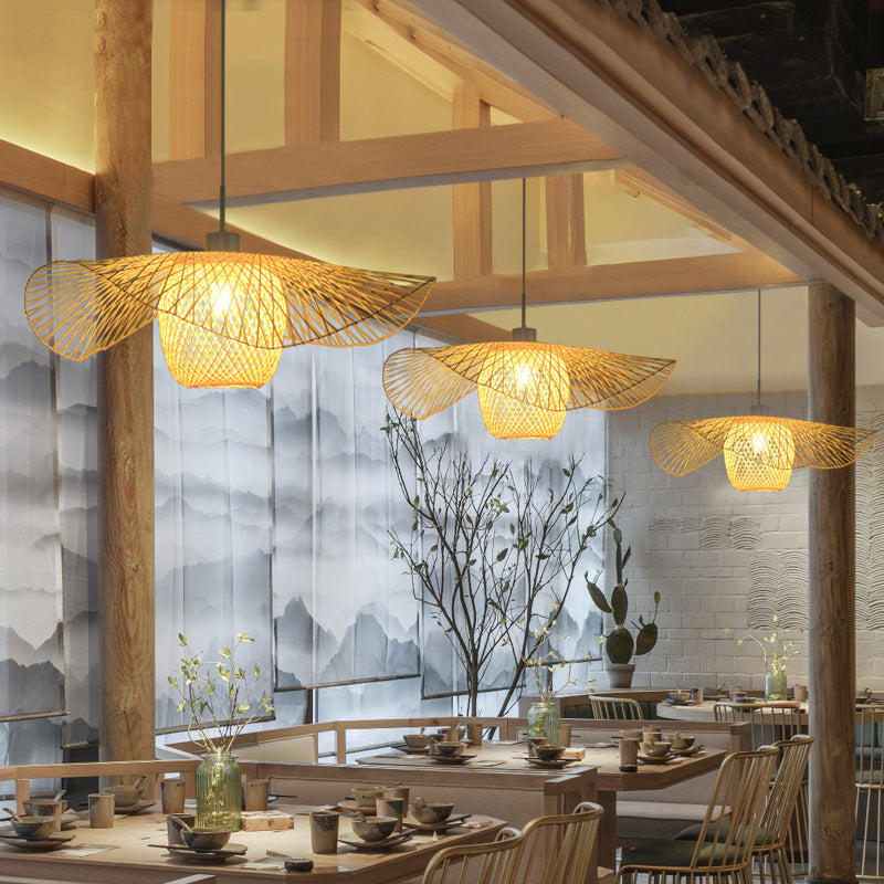 Bamboo Handwoven Suspension Lighting Minimalist 1 Head Wood Pendant Ceiling Light for Restaurant Clearhalo 'Ceiling Lights' 'Lighting' 'Pendant Lights' 2248182_d730bfa6-2353-474d-bfe9-9f087a176e5d