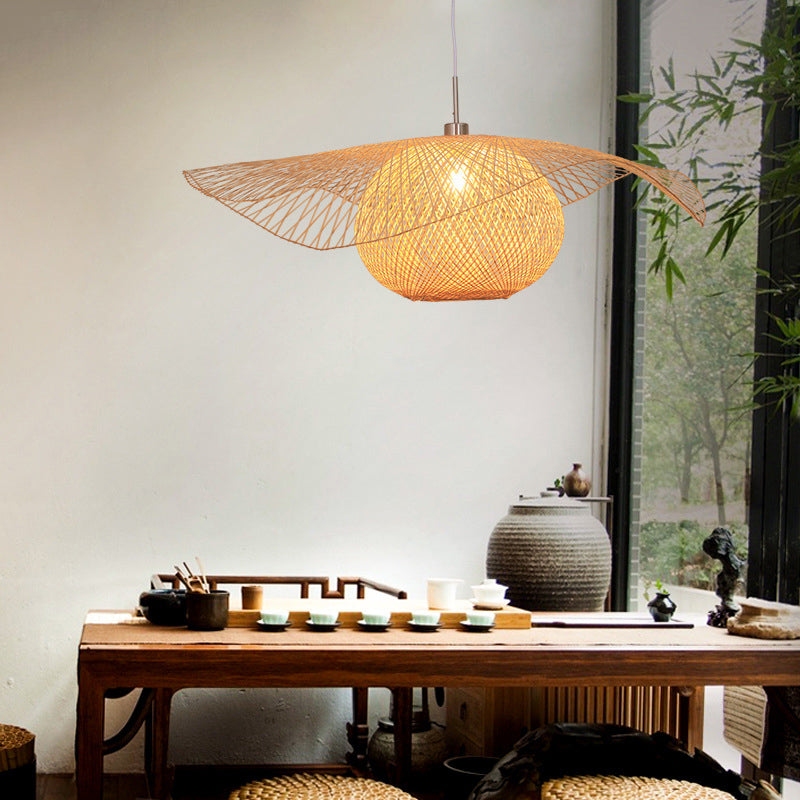 Bamboo Handwoven Suspension Lighting Minimalist 1 Head Wood Pendant Ceiling Light for Restaurant Clearhalo 'Ceiling Lights' 'Lighting' 'Pendant Lights' 2248183_70675f56-e58b-406c-b9dc-16fdc5f2a39a