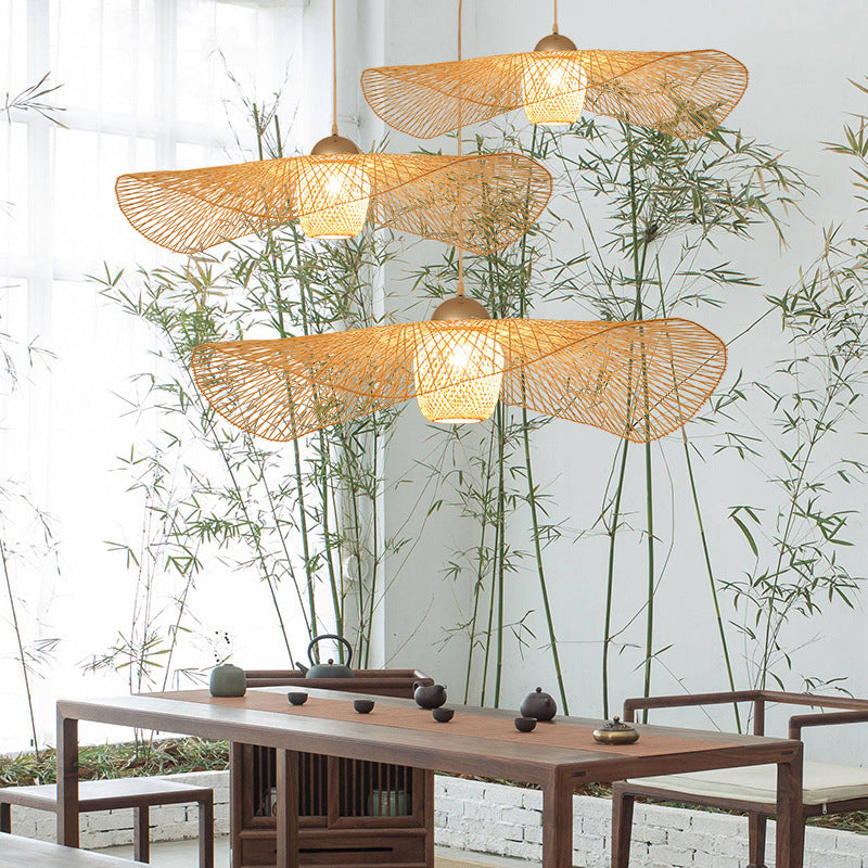 Lotus Leaf Bamboo Ceiling Light Modern Single Wood Hanging Pendant Light for Restaurant Clearhalo 'Ceiling Lights' 'Pendant Lights' 'Pendants' Lighting' 2248186