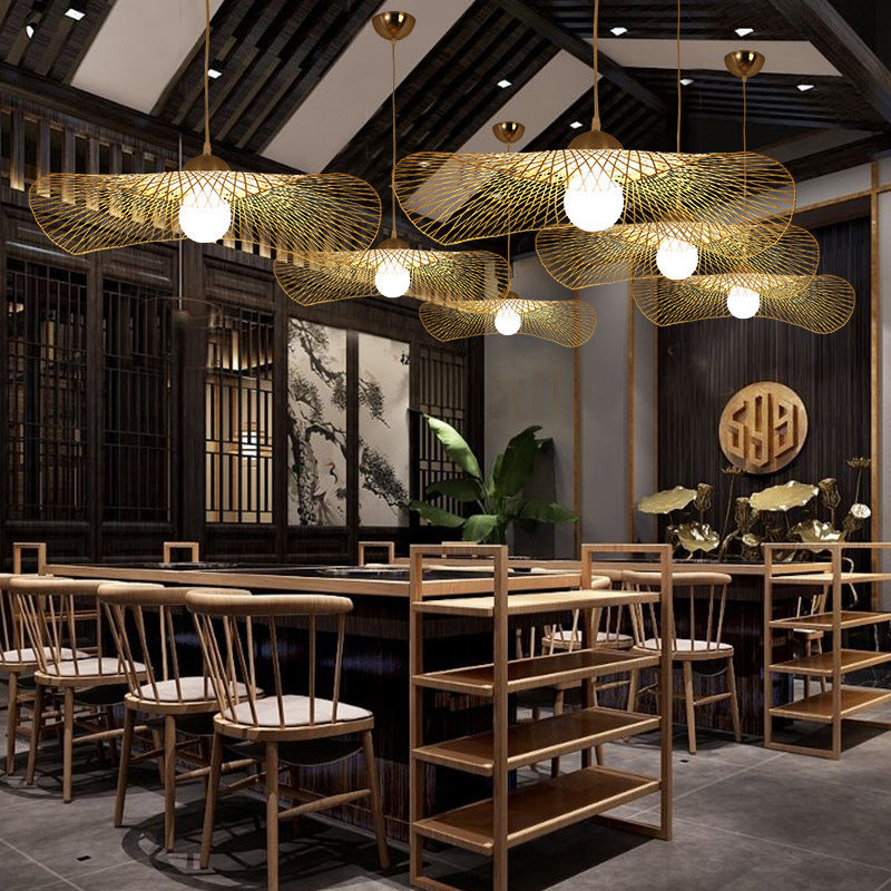 Lotus Leaf Bamboo Ceiling Light Modern Single Wood Hanging Pendant Light for Restaurant Clearhalo 'Ceiling Lights' 'Pendant Lights' 'Pendants' Lighting' 2248189