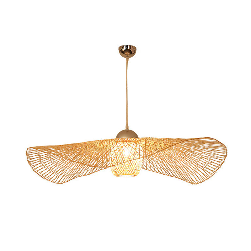 Lotus Leaf Bamboo Ceiling Light Modern Single Wood Hanging Pendant Light for Restaurant Clearhalo 'Ceiling Lights' 'Pendant Lights' 'Pendants' Lighting' 2248190