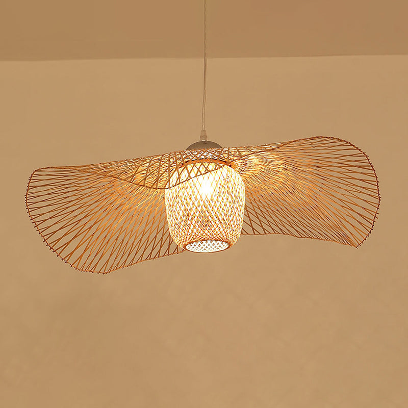 Lotus Leaf Bamboo Ceiling Light Modern Single Wood Hanging Pendant Light for Restaurant Wood A Clearhalo 'Ceiling Lights' 'Pendant Lights' 'Pendants' Lighting' 2248194_a643cfe5-9a88-450a-a715-fb3487652688