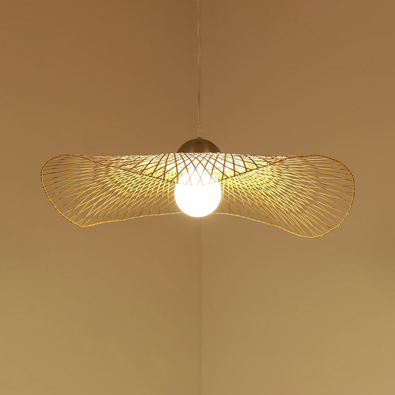 Lotus Leaf Bamboo Ceiling Light Modern Single Wood Hanging Pendant Light for Restaurant Clearhalo 'Ceiling Lights' 'Pendant Lights' 'Pendants' Lighting' 2248195