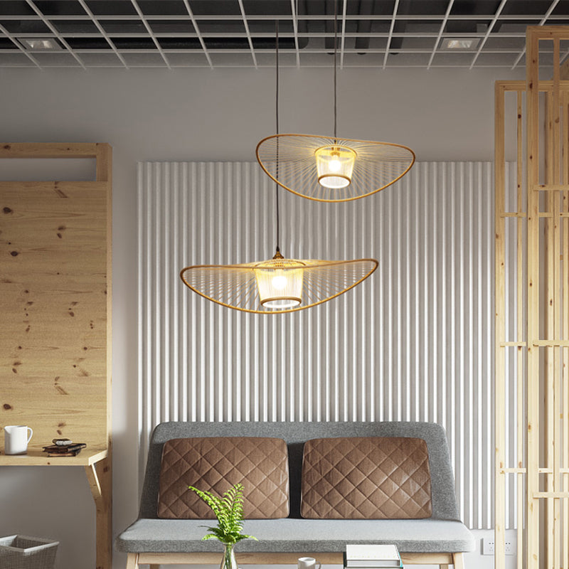 Handcrafted Pendant Light Contemporary Bamboo Single-Bulb Wood Suspension Lighting Fixture Wood Clearhalo 'Ceiling Lights' 'Pendant Lights' 'Pendants' Lighting' 2248197_951e0b3d-866f-4d91-908b-9577a453daa8