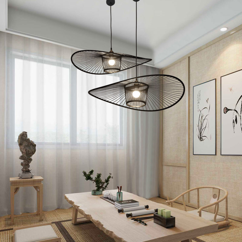 Handcrafted Pendant Light Contemporary Bamboo Single-Bulb Wood Suspension Lighting Fixture Clearhalo 'Ceiling Lights' 'Pendant Lights' 'Pendants' Lighting' 2248199