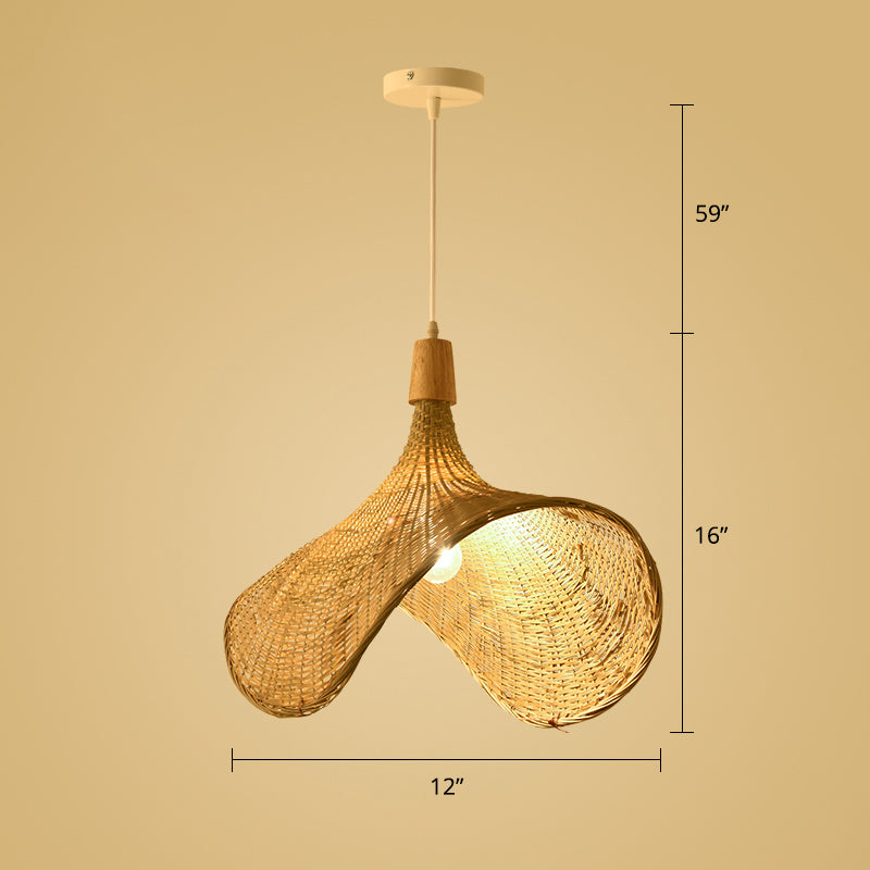 Wood Woven Suspension Lighting Simplicity 1-Light Bamboo Pendant Light for Tea Room Clearhalo 'Ceiling Lights' 'Pendant Lights' 'Pendants' Lighting' 2248204