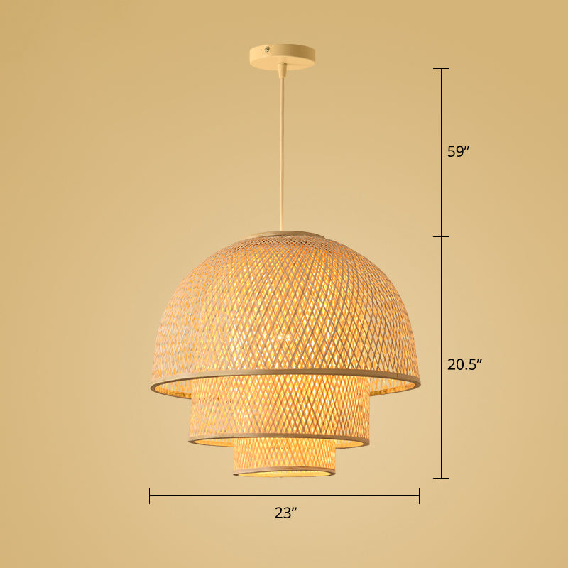 Wood Woven Suspension Lighting Simplicity 1-Light Bamboo Pendant Light for Tea Room Clearhalo 'Ceiling Lights' 'Pendant Lights' 'Pendants' Lighting' 2248205