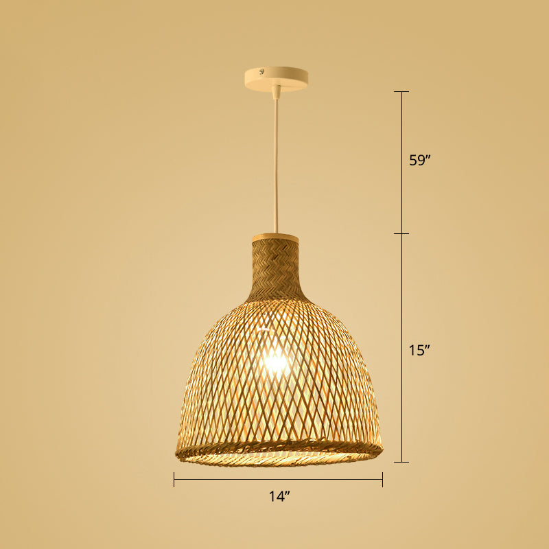 Wood Woven Suspension Lighting Simplicity 1-Light Bamboo Pendant Light for Tea Room Clearhalo 'Ceiling Lights' 'Pendant Lights' 'Pendants' Lighting' 2248208