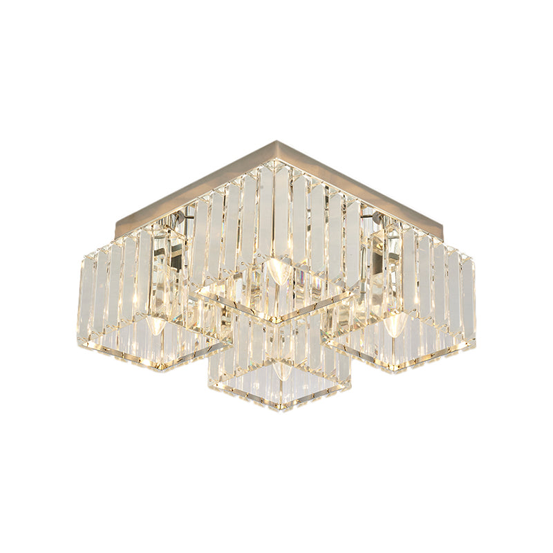 Crystal Square/Rectangle Flush Light Simplicity 4/6 Heads Chrome Ceiling Mount Light Fixture for Living Room Clearhalo 'Ceiling Lights' 'Close To Ceiling Lights' 'Close to ceiling' 'Flush mount' Lighting' 224821