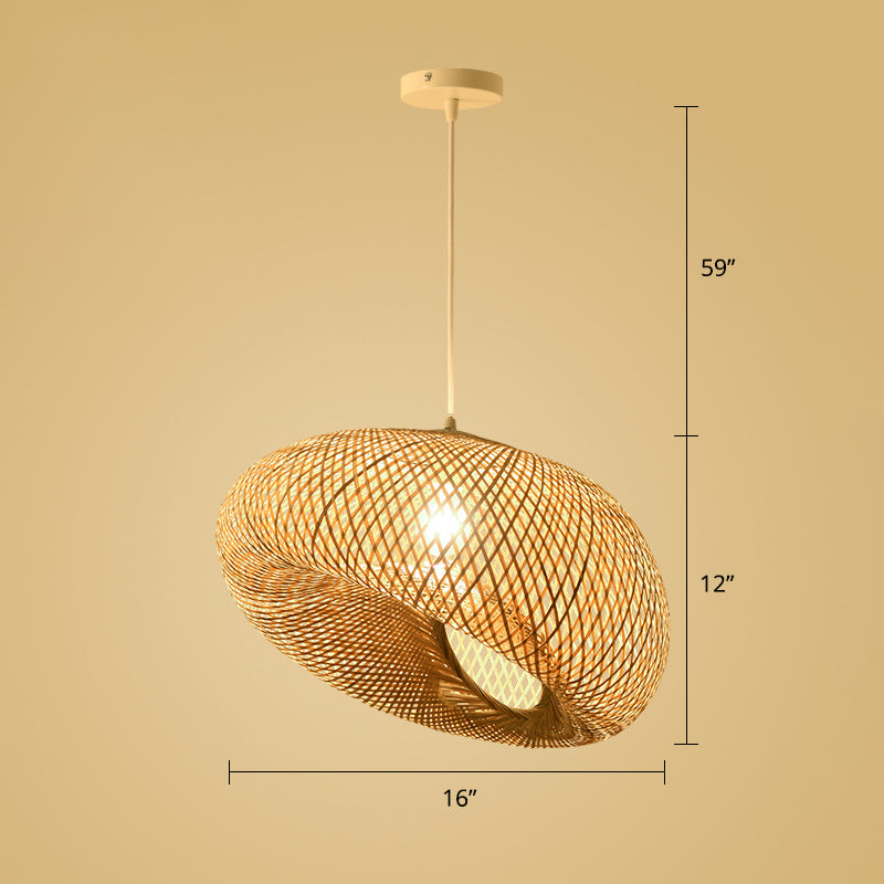 Wood Woven Suspension Lighting Simplicity 1-Light Bamboo Pendant Light for Tea Room Clearhalo 'Ceiling Lights' 'Pendant Lights' 'Pendants' Lighting' 2248211