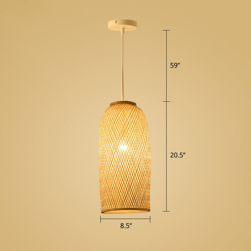 Wood Woven Suspension Lighting Simplicity 1-Light Bamboo Pendant Light for Tea Room Wood H Clearhalo 'Ceiling Lights' 'Pendant Lights' 'Pendants' Lighting' 2248212_60757c4d-a348-41d4-8a66-d8726a1a79eb