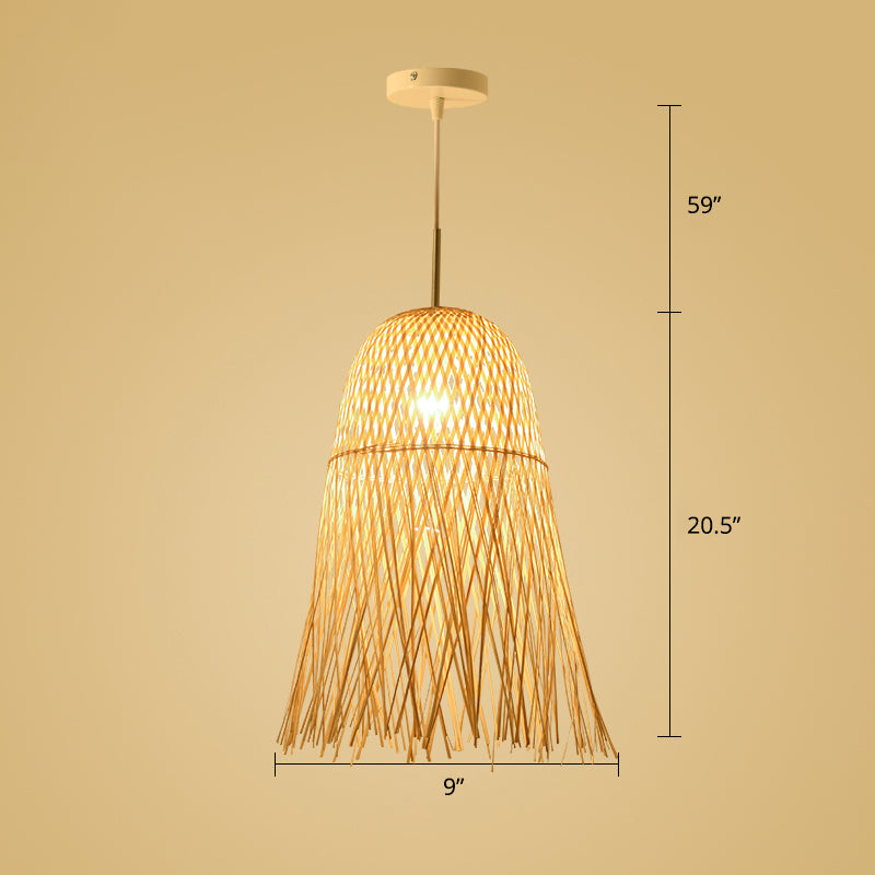 Wood Woven Suspension Lighting Simplicity 1-Light Bamboo Pendant Light for Tea Room Clearhalo 'Ceiling Lights' 'Pendant Lights' 'Pendants' Lighting' 2248213