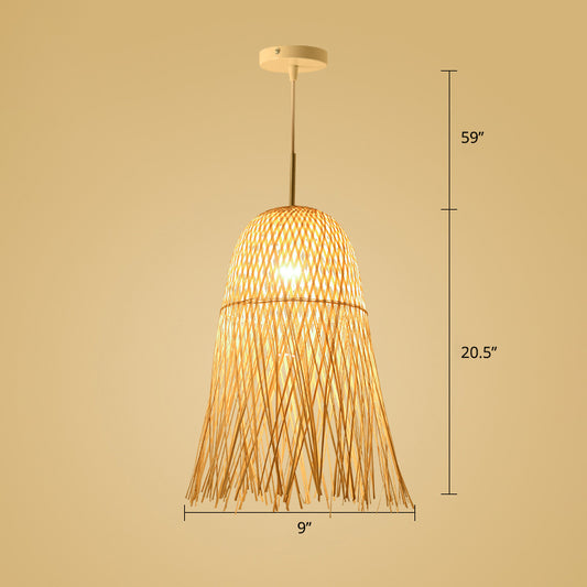 Wood Woven Suspension Lighting Simplicity 1-Light Bamboo Pendant Light for Tea Room Clearhalo 'Ceiling Lights' 'Pendant Lights' 'Pendants' Lighting' 2248213