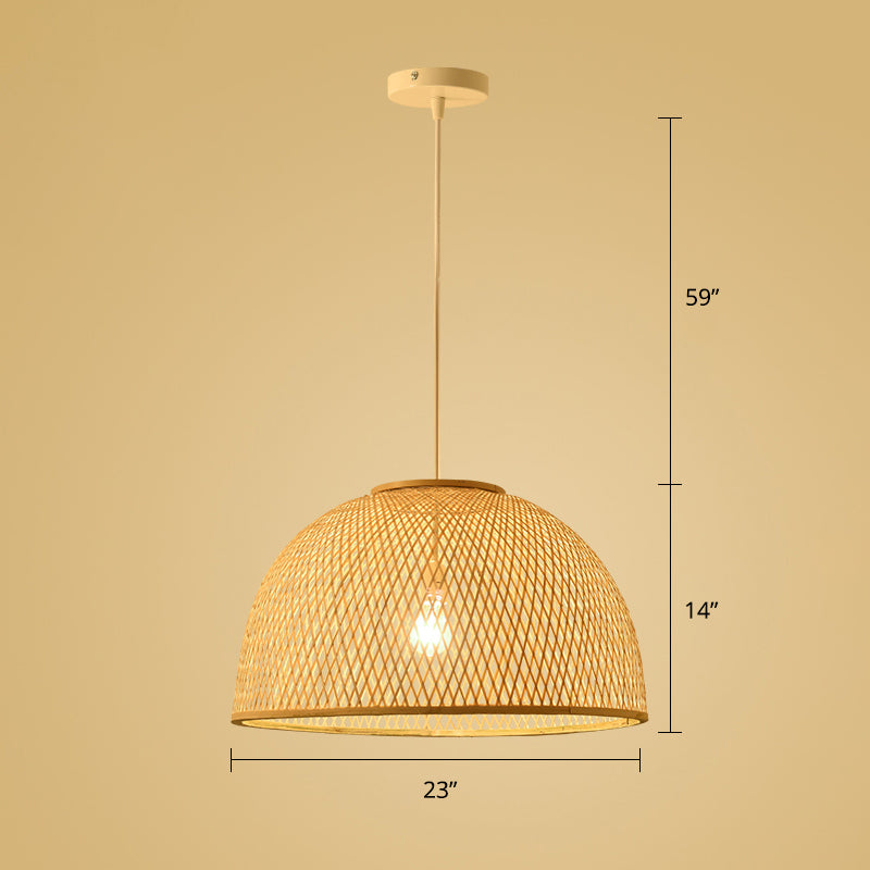 Wood Woven Suspension Lighting Simplicity 1-Light Bamboo Pendant Light for Tea Room Clearhalo 'Ceiling Lights' 'Pendant Lights' 'Pendants' Lighting' 2248214