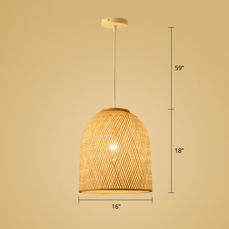 Wood Woven Suspension Lighting Simplicity 1-Light Bamboo Pendant Light for Tea Room Clearhalo 'Ceiling Lights' 'Pendant Lights' 'Pendants' Lighting' 2248215