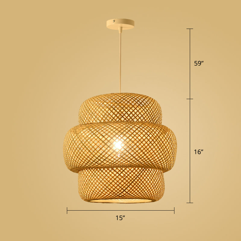 Wood Woven Suspension Lighting Simplicity 1-Light Bamboo Pendant Light for Tea Room Clearhalo 'Ceiling Lights' 'Pendant Lights' 'Pendants' Lighting' 2248216