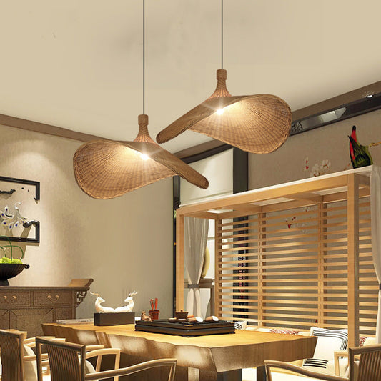 Hat Shaped Bamboo Ceiling Lighting Asian Style 1��Bulb Wood Hanging Light for Restaurant Clearhalo 'Ceiling Lights' 'Pendant Lights' 'Pendants' Lighting' 2248218