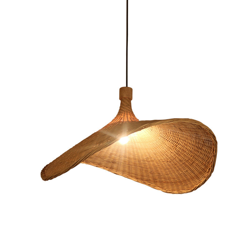 Hat Shaped Bamboo Ceiling Lighting Asian Style 1��Bulb Wood Hanging Light for Restaurant Clearhalo 'Ceiling Lights' 'Pendant Lights' 'Pendants' Lighting' 2248221