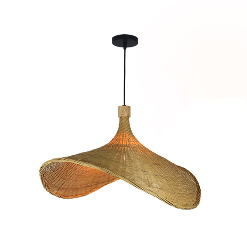 Hat Shaped Bamboo Ceiling Lighting Asian Style 1 Bulb Wood Hanging Light for Restaurant Clearhalo 'Ceiling Lights' 'Lighting' 'Pendant Lights' 2248227_5b6dca48-e159-4404-9848-f1d575f3936c