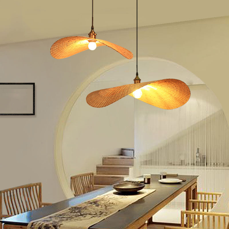 Lotus Leaf Suspension Lighting Minimalist Bamboo 1 Head Wood Pendant Ceiling Light Clearhalo 'Ceiling Lights' 'Lighting' 'Pendant Lights' 2248229_79588cee-ff33-45f9-a267-7f32edfb9bb8