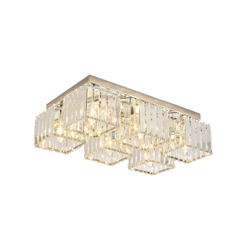 Crystal Square/Rectangle Flush Light Simplicity 4/6 Heads Chrome Ceiling Mount Light Fixture for Living Room Clearhalo 'Ceiling Lights' 'Close To Ceiling Lights' 'Close to ceiling' 'Flush mount' Lighting' 224825