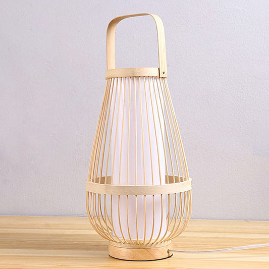 Basket Shaped Bamboo Table Lamp Minimalist 1 Head Wood Nightstand Light for Restaurant Wood Clearhalo 'Lamps' 'Table Lamps' Lighting' 2248264