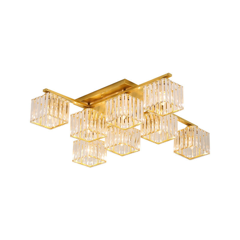 Black/Gold Cubic Living Room Flush Mount Lighting Modernist 4/6/8 Lights Crystal Ceiling Lighting Clearhalo 'Ceiling Lights' 'Close To Ceiling Lights' 'Close to ceiling' 'Flush mount' Lighting' 224829