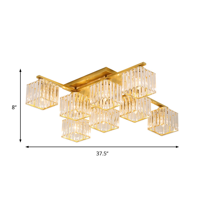 Black/Gold Cubic Living Room Flush Mount Lighting Modernist 4/6/8 Lights Crystal Ceiling Lighting Clearhalo 'Ceiling Lights' 'Close To Ceiling Lights' 'Close to ceiling' 'Flush mount' Lighting' 224830