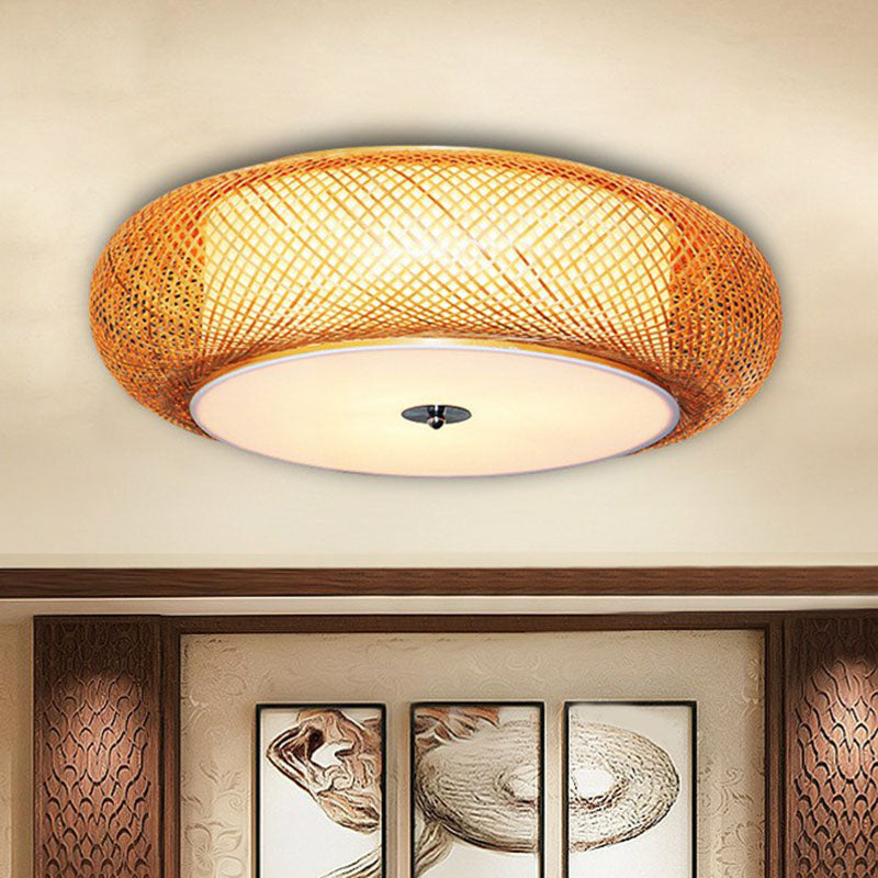 Asia Curved Drum Flush Mount Bamboo Single Living Room Flushmount Ceiling Light in Wood Clearhalo 'Ceiling Lights' 'Close To Ceiling Lights' 'Close to ceiling' 'Flush mount' Lighting' 2248312