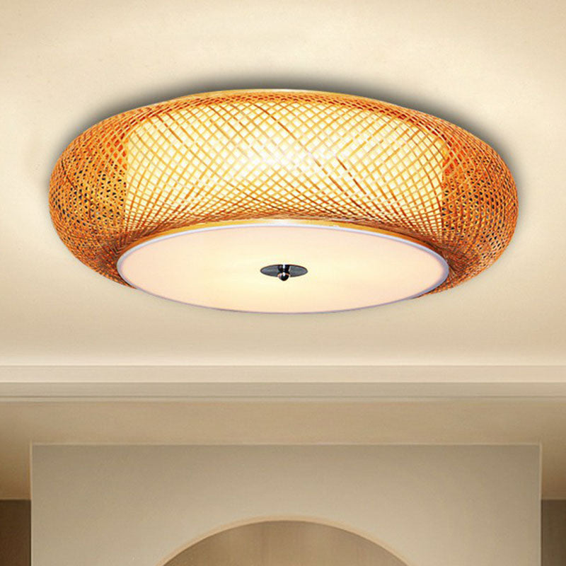 Asia Curved Drum Flush Mount Bamboo Single Living Room Flushmount Ceiling Light in Wood Wood Clearhalo 'Ceiling Lights' 'Close To Ceiling Lights' 'Close to ceiling' 'Flush mount' Lighting' 2248313