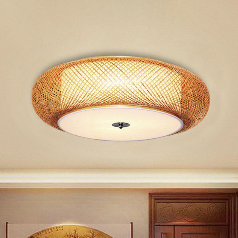 Asia Curved Drum Flush Mount Bamboo Single Living Room Flushmount Ceiling Light in Wood Clearhalo 'Ceiling Lights' 'Close To Ceiling Lights' 'Close to ceiling' 'Flush mount' Lighting' 2248314