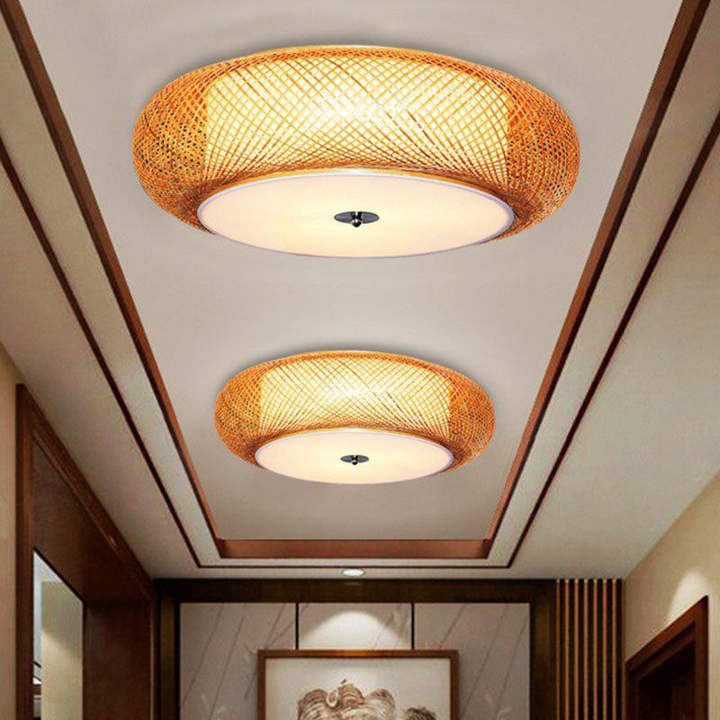 Asia Curved Drum Flush Mount Bamboo Single Living Room Flushmount Ceiling Light in Wood Clearhalo 'Ceiling Lights' 'Close To Ceiling Lights' 'Close to ceiling' 'Flush mount' Lighting' 2248315