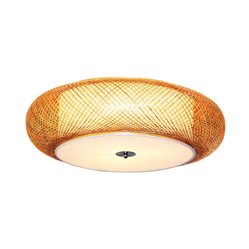 Asia Curved Drum Flush Mount Bamboo Single Living Room Flushmount Ceiling Light in Wood Clearhalo 'Ceiling Lights' 'Close To Ceiling Lights' 'Close to ceiling' 'Flush mount' Lighting' 2248317