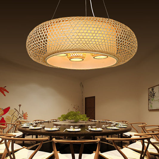 Pumpkin Bamboo Ceiling Lighting South-east Asia 4 Bulbs Wood Chandelier Light Fixture Clearhalo 'Ceiling Lights' 'Chandeliers' Lighting' options 2248318