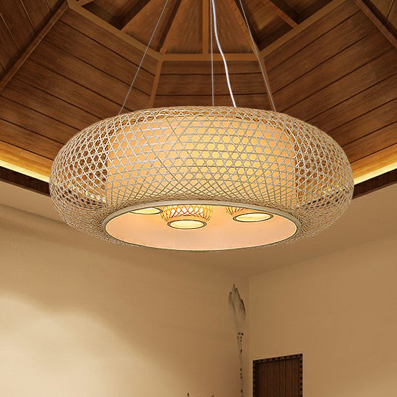 Pumpkin Bamboo Ceiling Lighting South-east Asia 4 Bulbs Wood Chandelier Light Fixture Clearhalo 'Ceiling Lights' 'Chandeliers' Lighting' options 2248319