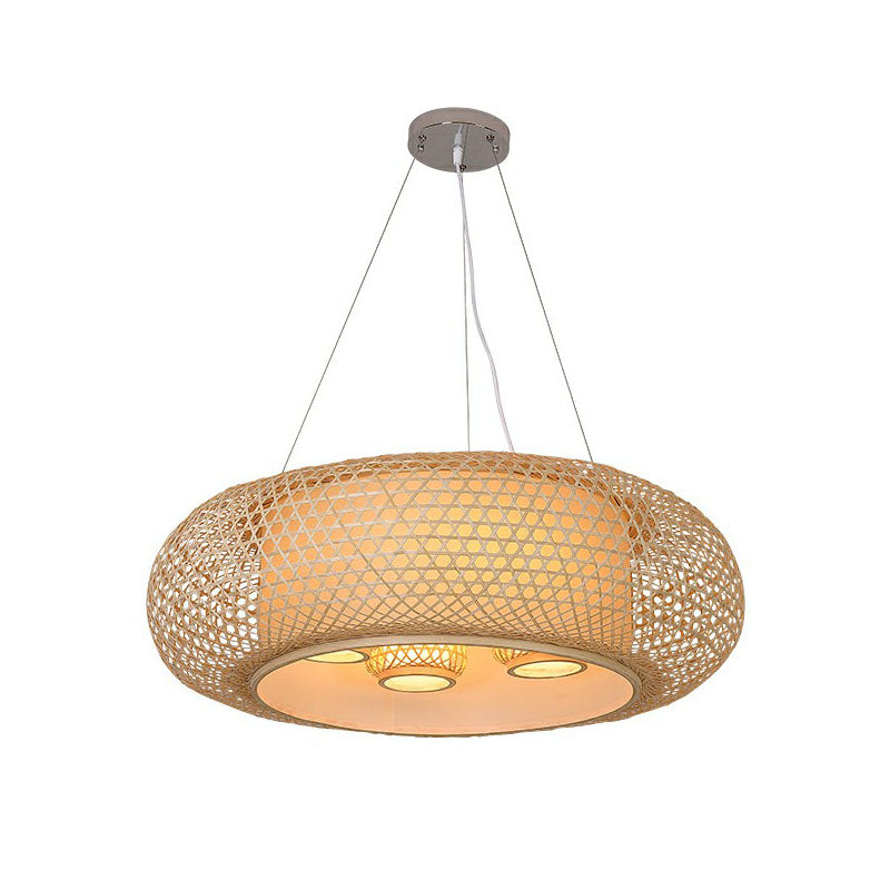 Pumpkin Bamboo Ceiling Lighting South-east Asia 4 Bulbs Wood Chandelier Light Fixture Clearhalo 'Ceiling Lights' 'Chandeliers' Lighting' options 2248323