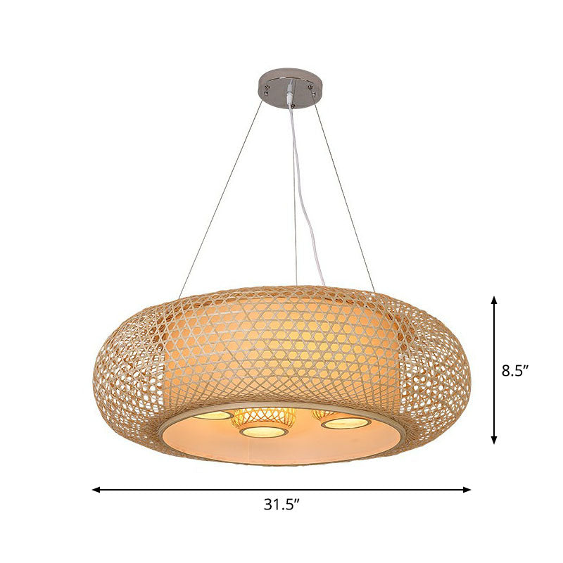 Pumpkin Bamboo Ceiling Lighting South-east Asia 4 Bulbs Wood Chandelier Light Fixture Clearhalo 'Ceiling Lights' 'Chandeliers' Lighting' options 2248324