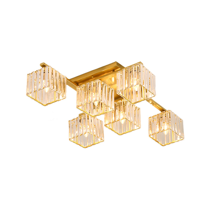 Black/Gold Cubic Living Room Flush Mount Lighting Modernist 4/6/8 Lights Crystal Ceiling Lighting Clearhalo 'Ceiling Lights' 'Close To Ceiling Lights' 'Close to ceiling' 'Flush mount' Lighting' 224833