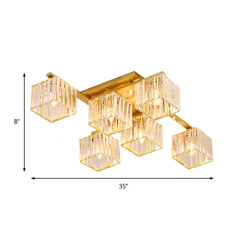 Black/Gold Cubic Living Room Flush Mount Lighting Modernist 4/6/8 Lights Crystal Ceiling Lighting Clearhalo 'Ceiling Lights' 'Close To Ceiling Lights' 'Close to ceiling' 'Flush mount' Lighting' 224834