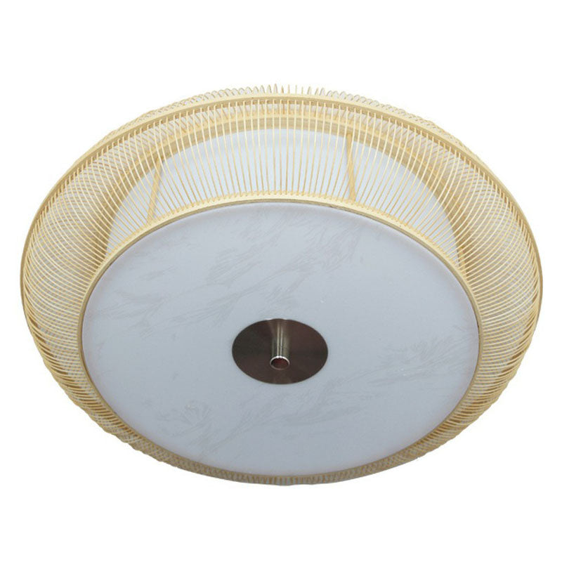 Handwoven Bamboo Curved Drum Flush Light Asian Style 1 Bulb Flush Ceiling Light Fixture Clearhalo 'Ceiling Lights' 'Close To Ceiling Lights' 'Lighting' 2248341