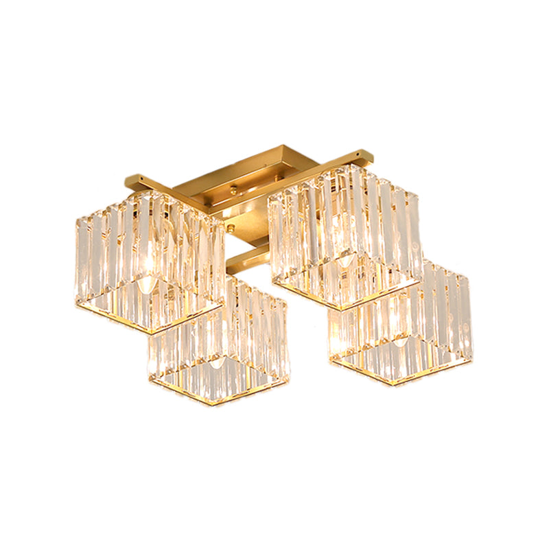 Black/Gold Cubic Living Room Flush Mount Lighting Modernist 4/6/8 Lights Crystal Ceiling Lighting Clearhalo 'Ceiling Lights' 'Close To Ceiling Lights' 'Close to ceiling' 'Flush mount' Lighting' 224836