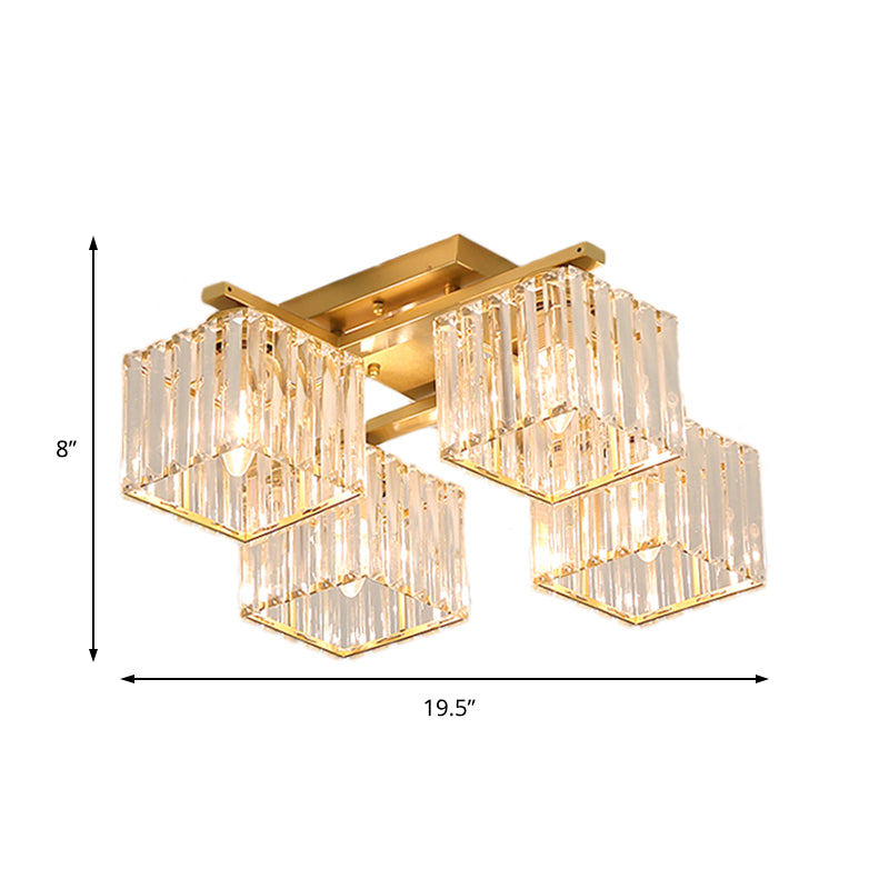 Black/Gold Cubic Living Room Flush Mount Lighting Modernist 4/6/8 Lights Crystal Ceiling Lighting Clearhalo 'Ceiling Lights' 'Close To Ceiling Lights' 'Close to ceiling' 'Flush mount' Lighting' 224837