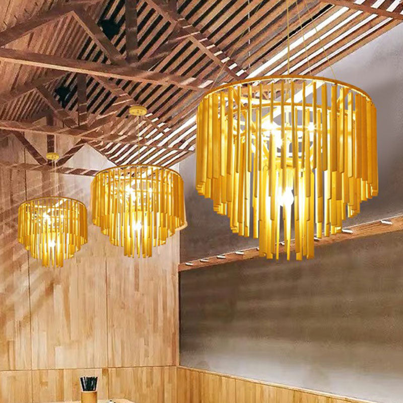 Tiered Chandelier Pendant Light Contemporary Bamboo 4 Heads Yellow Hanging Lighting for Restaurant Clearhalo 'Ceiling Lights' 'Chandeliers' Lighting' options 2248377