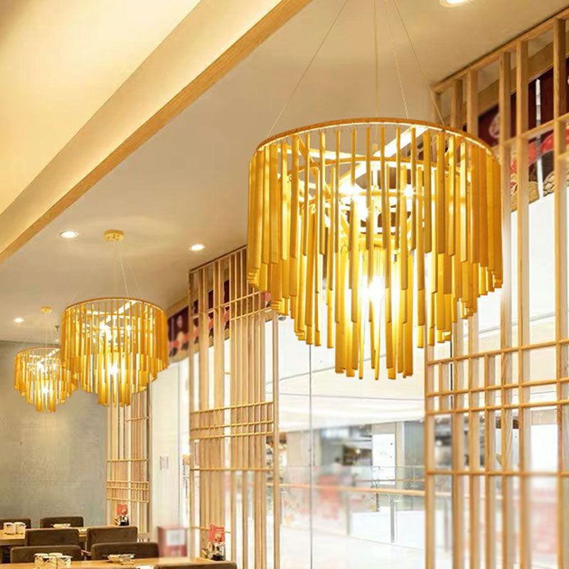 Tiered Chandelier Pendant Light Contemporary Bamboo 4 Heads Yellow Hanging Lighting for Restaurant Clearhalo 'Ceiling Lights' 'Chandeliers' Lighting' options 2248378