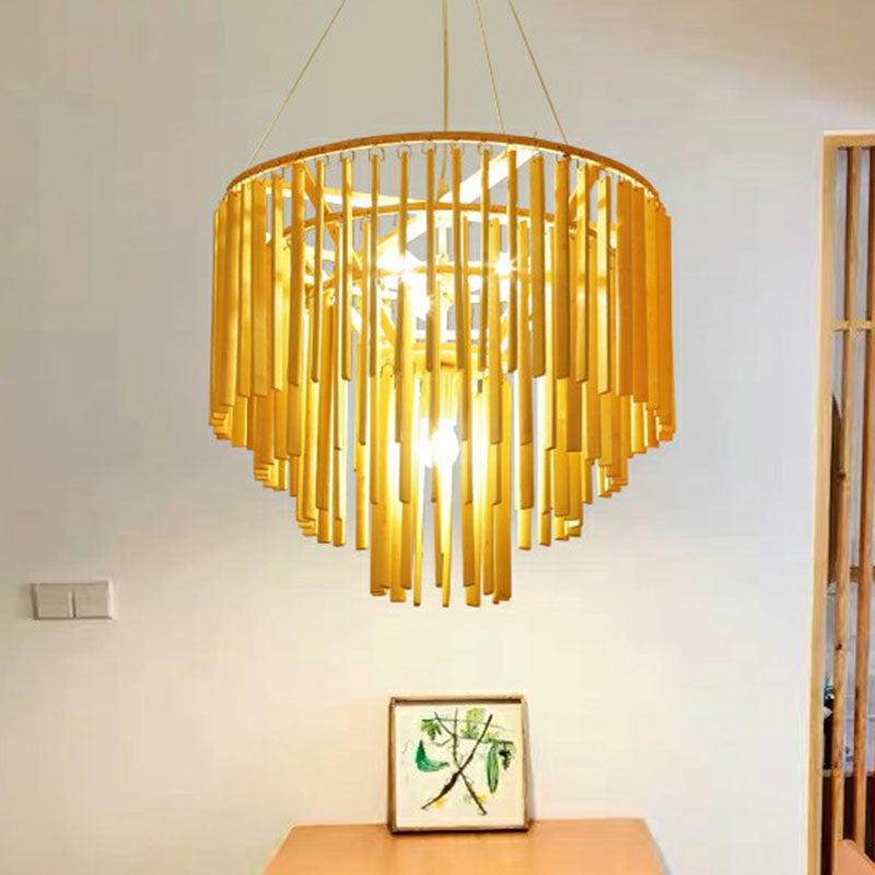 Tiered Chandelier Pendant Light Contemporary Bamboo 4 Heads Yellow Hanging Lighting for Restaurant Clearhalo 'Ceiling Lights' 'Chandeliers' Lighting' options 2248379