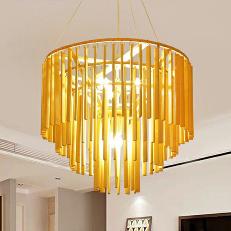 Tiered Chandelier Pendant Light Contemporary Bamboo 4 Heads Yellow Hanging Lighting for Restaurant Clearhalo 'Ceiling Lights' 'Chandeliers' Lighting' options 2248380