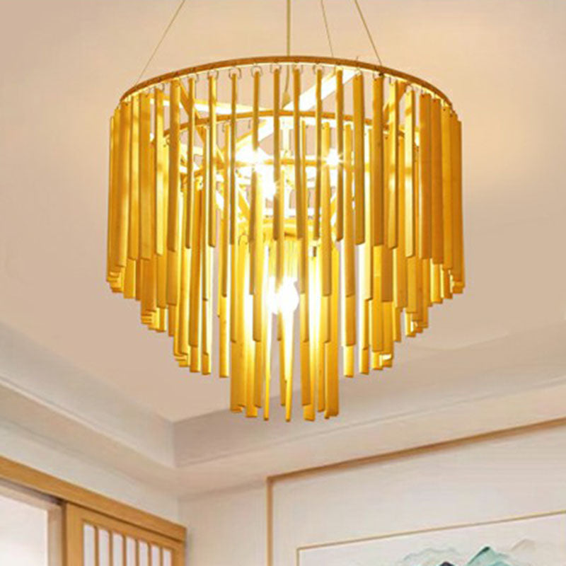 Tiered Chandelier Pendant Light Contemporary Bamboo 4 Heads Yellow Hanging Lighting for Restaurant Clearhalo 'Ceiling Lights' 'Chandeliers' Lighting' options 2248381